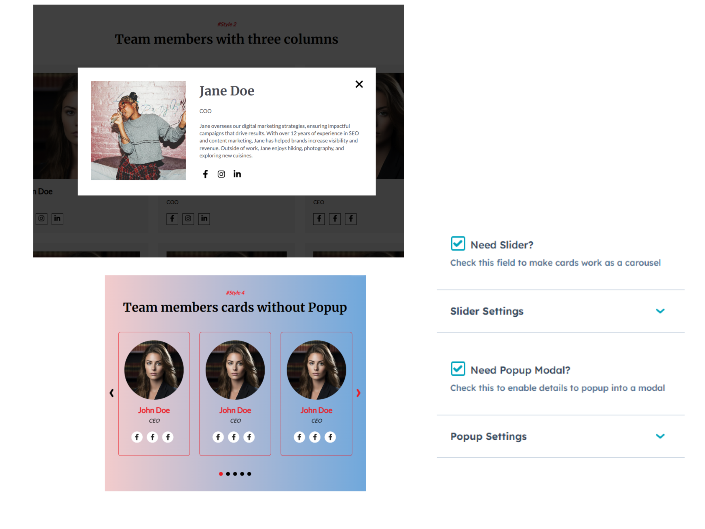 Slider & popup functionality